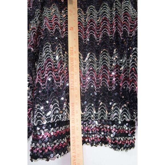 Unique 80s Vintage Studio 54 Black Purple Sequin Zigzag Batwing Disco Large - Picture 6 of 8
